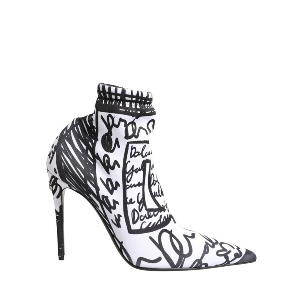Dolce & Gabbana White Graffiti Stretch Ankle Boots Women's Shoes